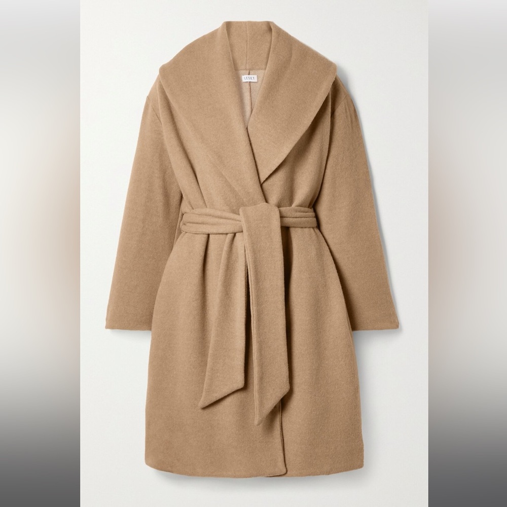 Leset Sienna wool blend belted robe coat in beige - Picture 8 of 8